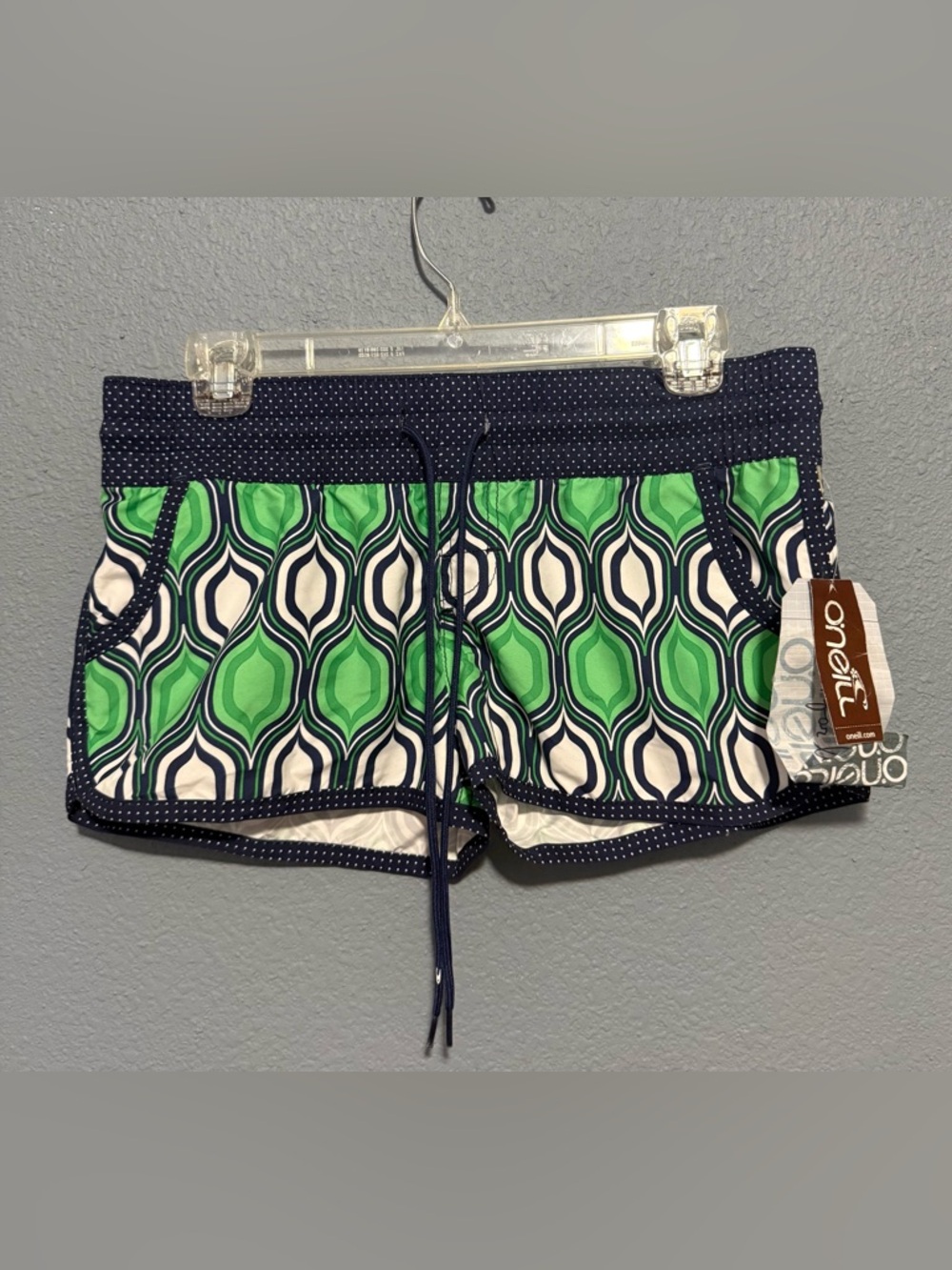 O'Neill Green and Navy Geo-Pattern Athletic Mini Board Shorts